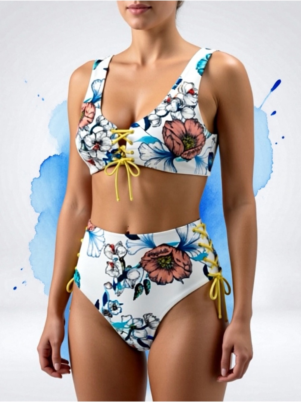 Cupshe Floral Bikini Set with Yellow Accents